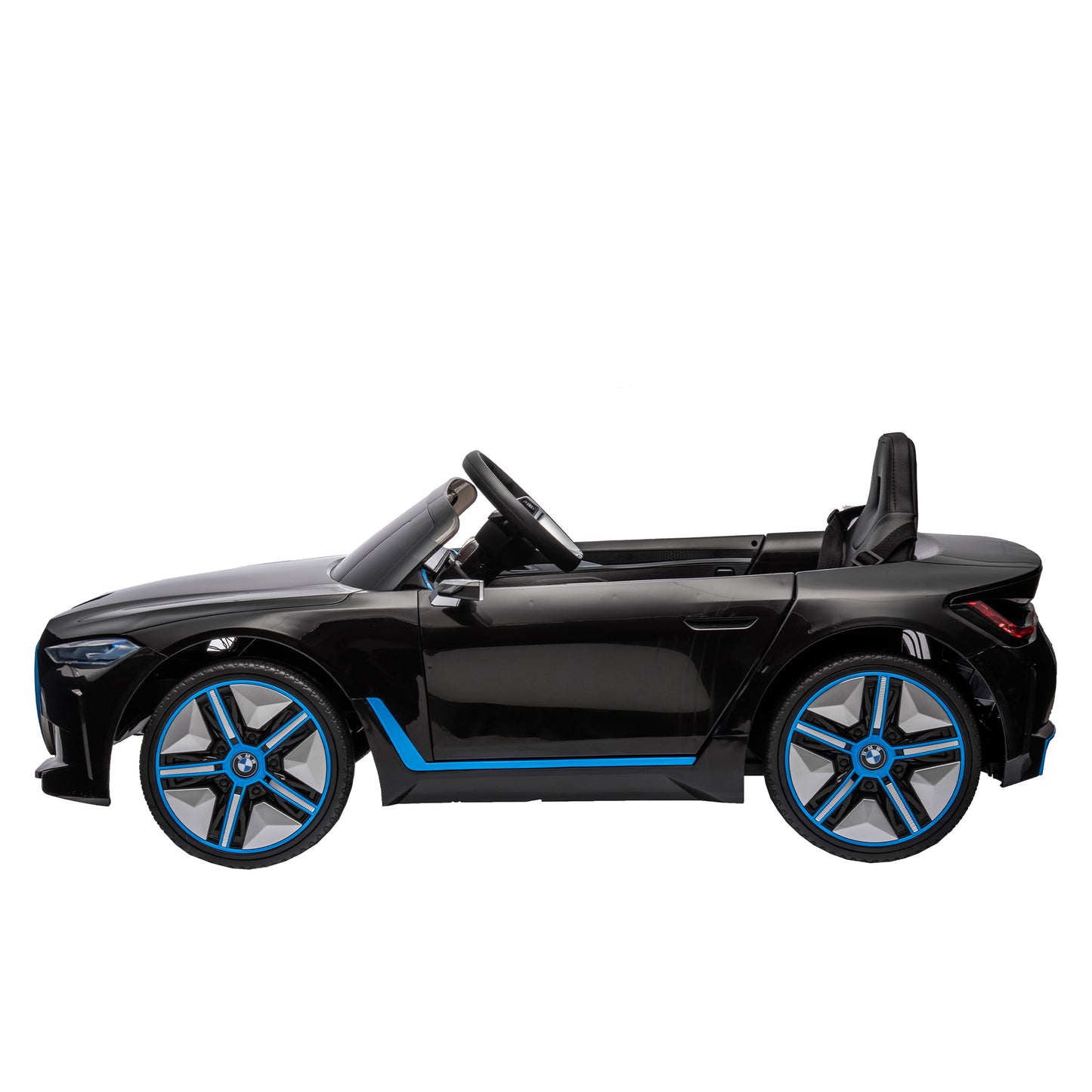 Licensed BMW I4, 12V Kids Ride On Car - 2.4G Remote Control, Electric Car for Kids - Three-Speed Adjustable, Power Display, USB, MP3, Bluetooth - LED Light, Two-Point Safety Belt, Story - Red