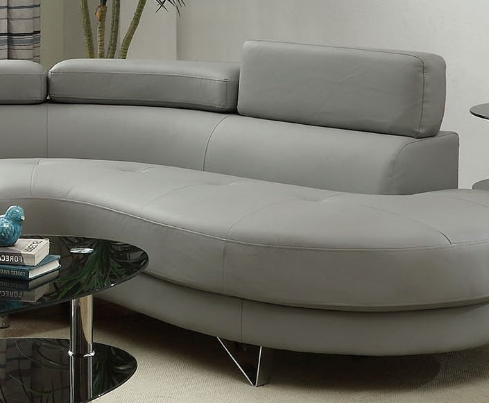 Living Room Furniture: Sectional Sofa 2pc Set, Grey Faux Leather, Flip-up Headrest