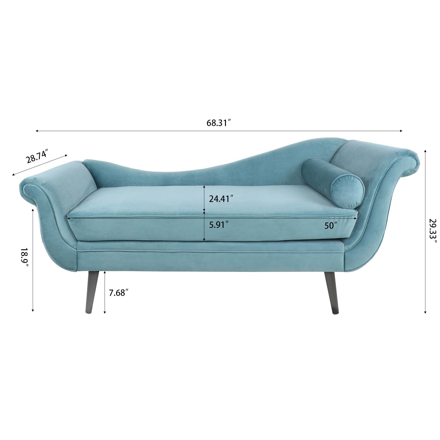 Chaise Lounge with Scroll Arms - Elegant and Comfortable Seating for Your Home, Office or Patio - Available in Various Colors and Sizes
