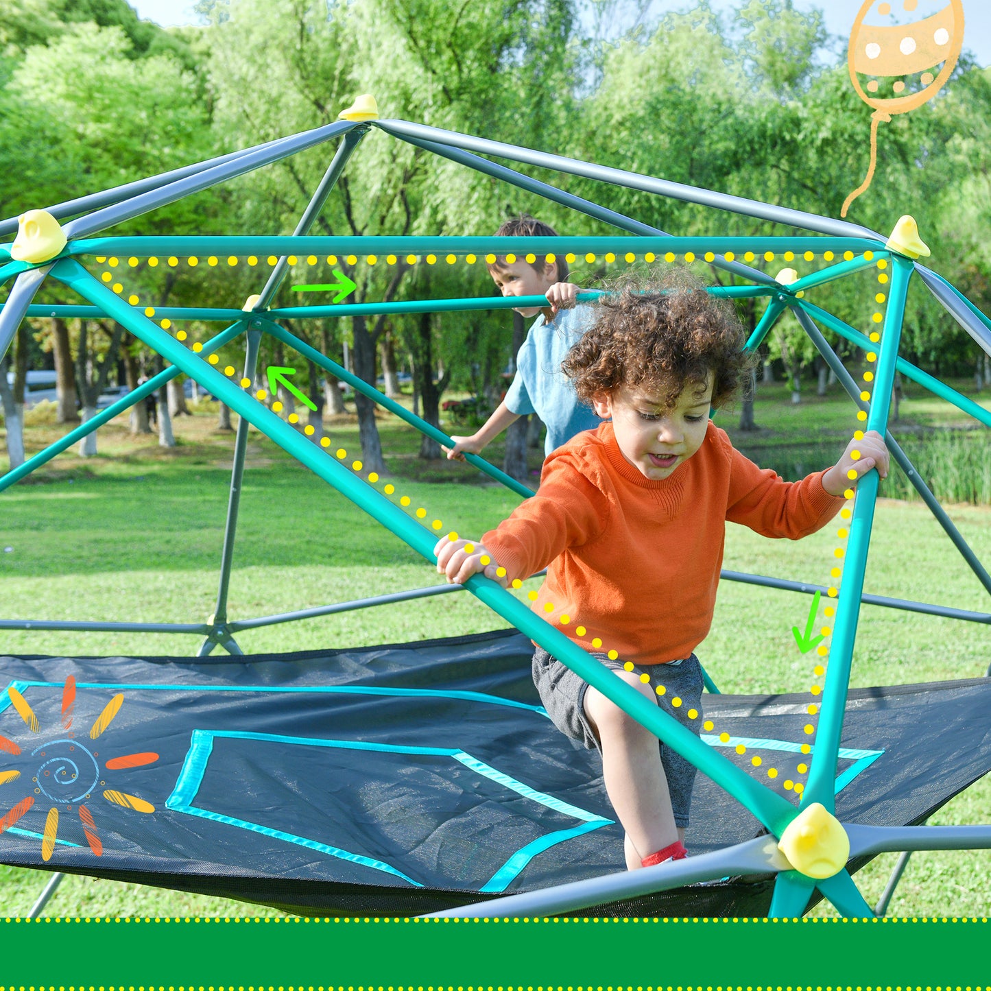 13ft Geometric Dome Climber Play Center: Kids Climbing Tower with Canopy, Rust & UV Resistant Steel Supporting 1000 LBS, Available in Multiple Sizes and Colors