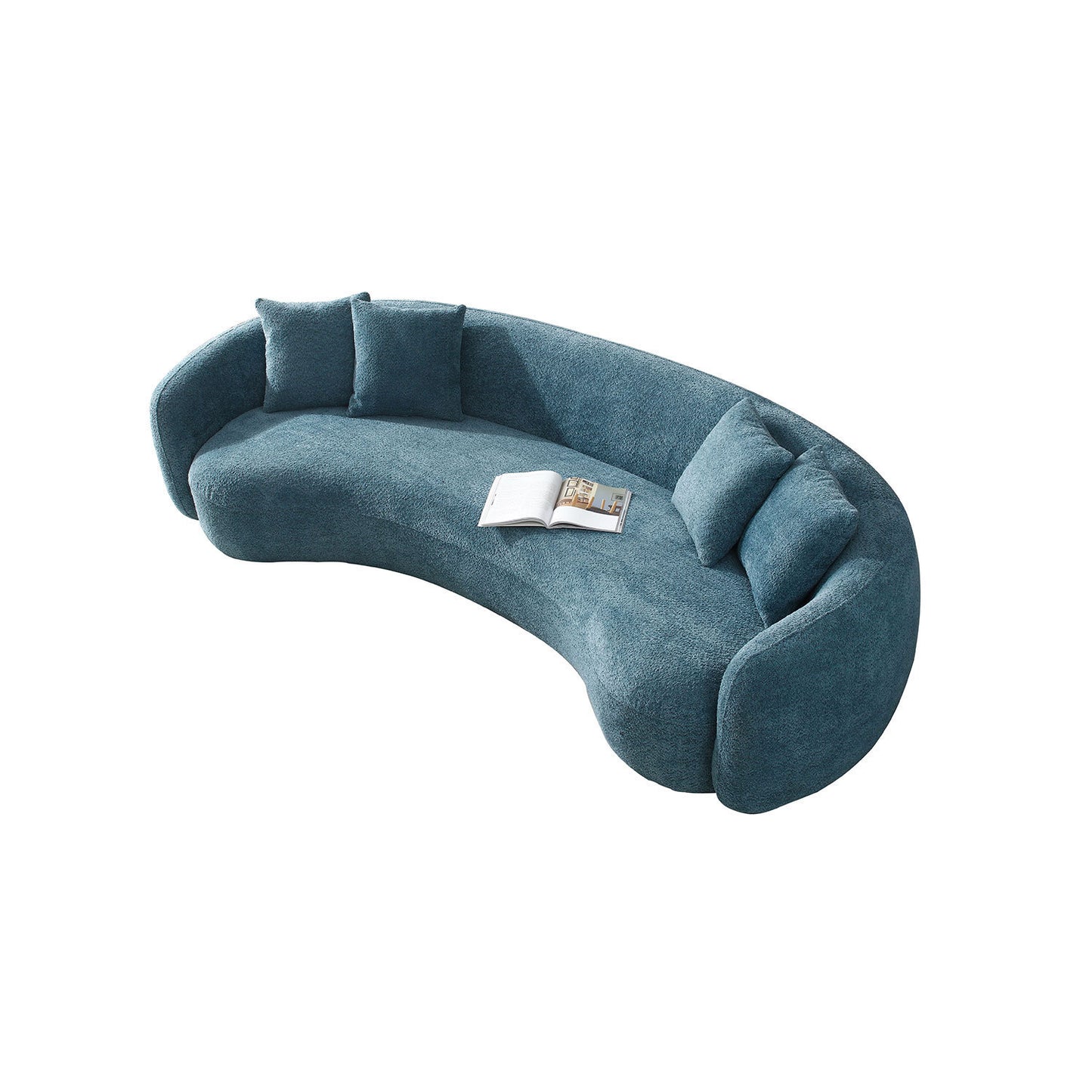 102'' Boucle Sofa Modern Sectional Half Moon Leisure Couch Curved Sofa in Teddy Fleece Velet - Blue