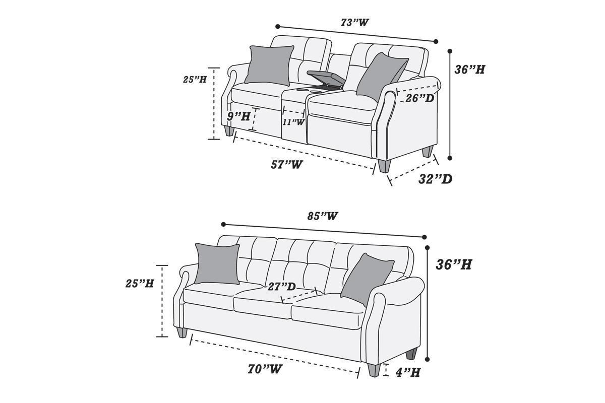 2pcs Sofa Set Living Room Furniture Light Coffee Plush Polyfiber Sofa Loveseat with Console Pillows Couch