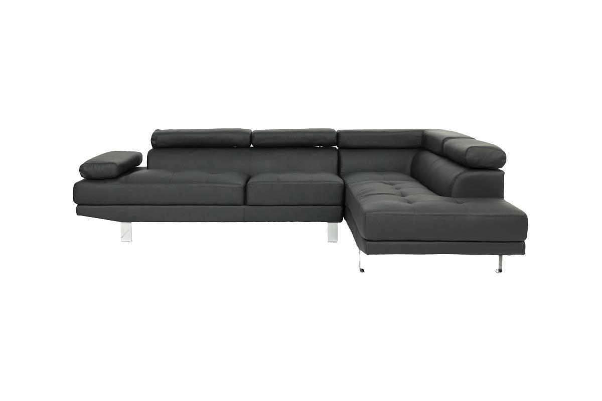 Black Faux Leather Sectional Living Room Furniture with Adjustable Headrest: Right Facing Chaise & Left Facing Sofa