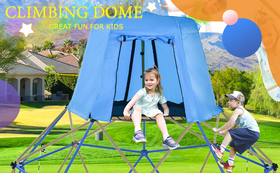 Kids Climbing Dome with Canopy & Playmat - 10 ft Jungle Gym Geometric Playground Dome Climber Play Center, Rust & UV Resistant Steel, 1000 LBS Capacity, Color Options