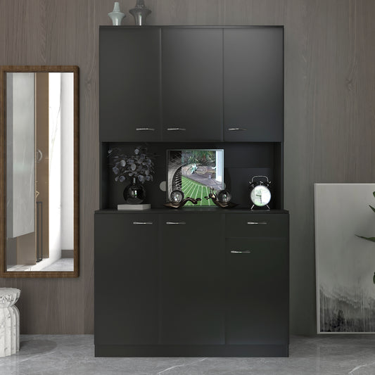 70.87" Tall Wardrobe& Kitchen Cabinet, with 6-Doors, 1-Open Shelves and 1-Drawer for bedroom,Black