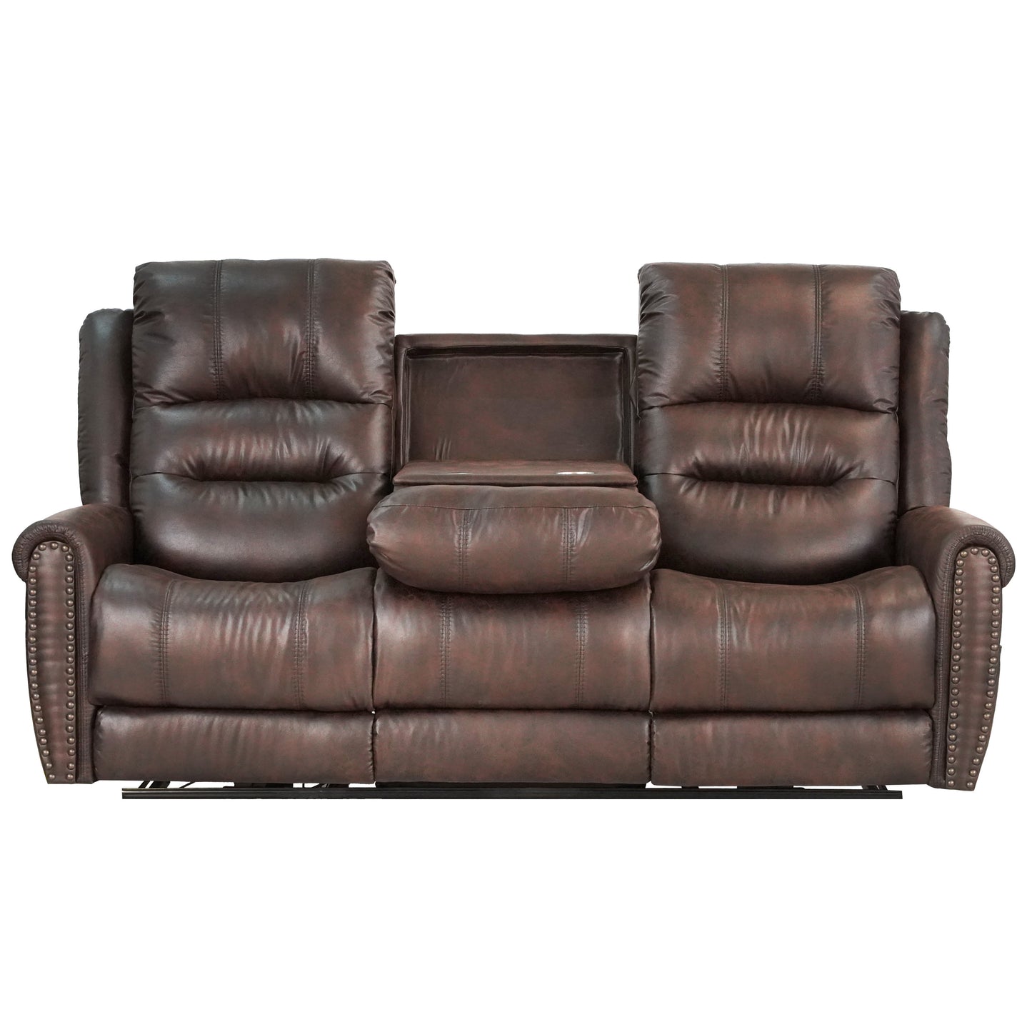 Slora Leather Gel Power Reclining Sofa with Headrest & Dropdown Center Table - Brown, 81.5"