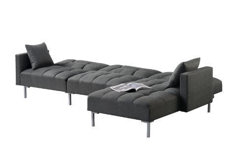 Reversible Adjustable Sectional Sofa w/2 Pillows, Dark Gray Fabric - ACME Duzzy 50485