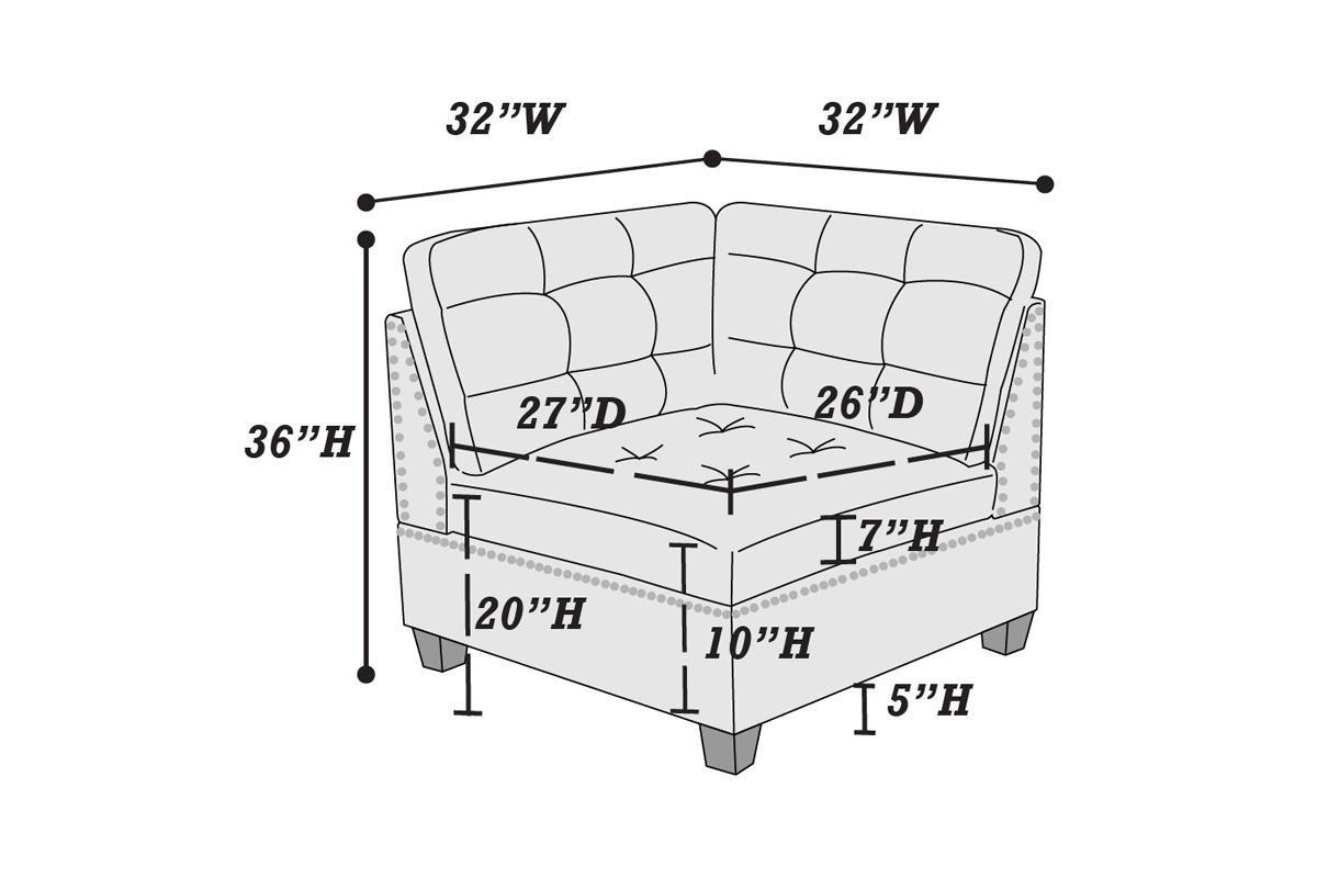 Contemporary Modular Sectional 7pc Set: Black Coffee Linen Like Fabric, Tufted Nail heads, Corner L-Sectional, 2x Corner Wedge, 3x Armless Chair, 2x Ottoman