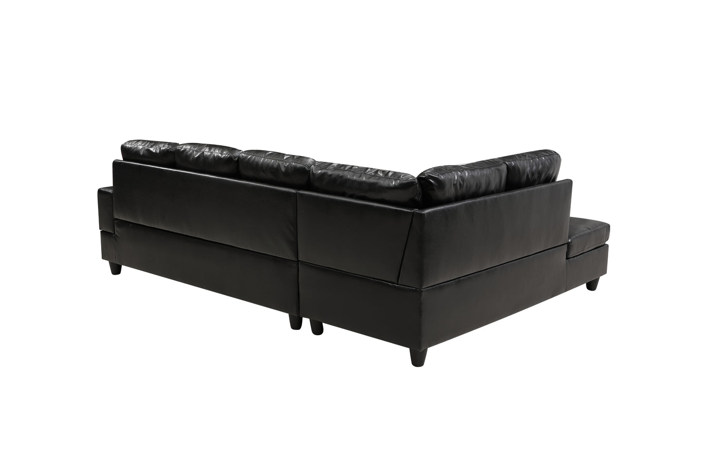 3 Piece Modular Sofa Set - Black Faux Leather Right Side Lounger with Free Storage Footrest: Stylish, Versatile, and Space-Saving Solution