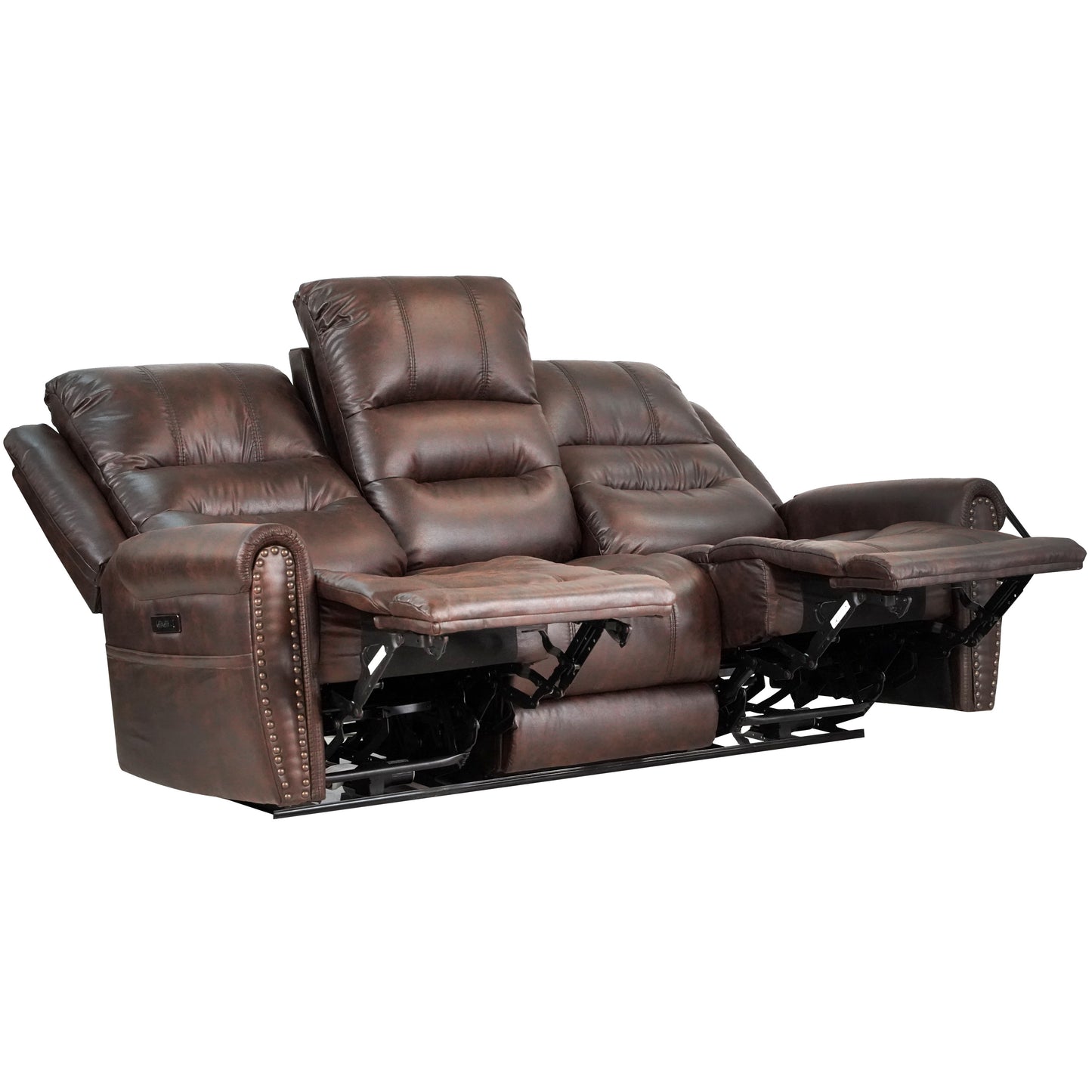 Slora Leather Gel Power Reclining Sofa with Headrest & Dropdown Center Table - Brown, 81.5"