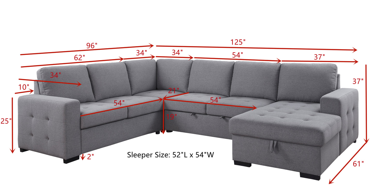 Nardo Storage Sleeper Sectional Sofa: Gray Fabric, ACME 55545