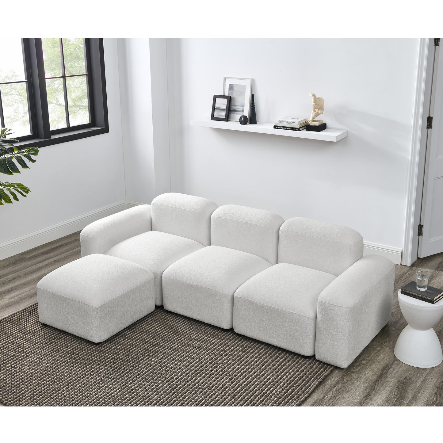 L-Shape Modular Sectional Sofa, DIY Combination, Loop Yarn, Ivory - Comfortable and Versatile Furniture for Your Home