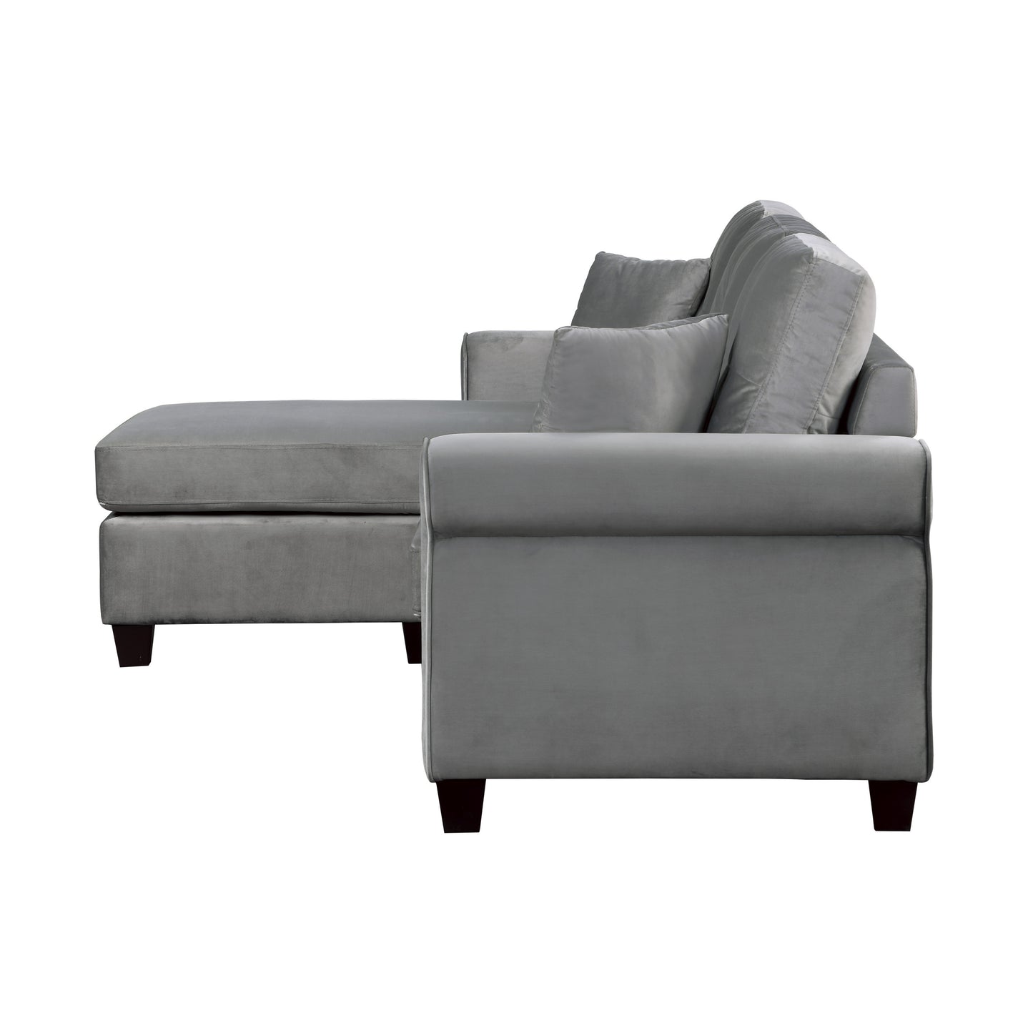 Reversible Config. 1pc Sectional Sofa, 2 Pillows, Gray Velvet Fabric, Tufted Back, Living Room Furniture