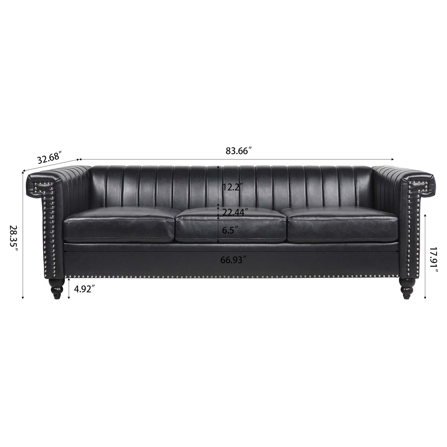 83.66" Traditional Square Arm Removable Cushion 3-Seater Sofa - Classic Design, Ample Seating, Multiple Color Options