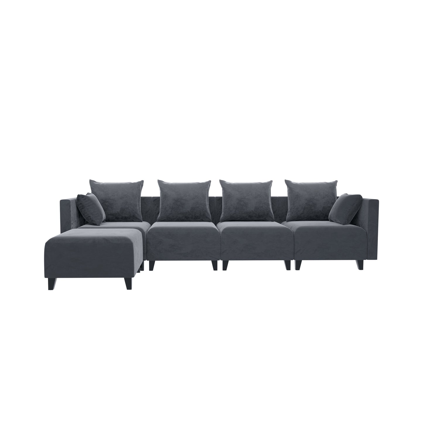 Sectional Sofa: Small L Shape Modular Couch with 6 Pillows for Living Room - Grey