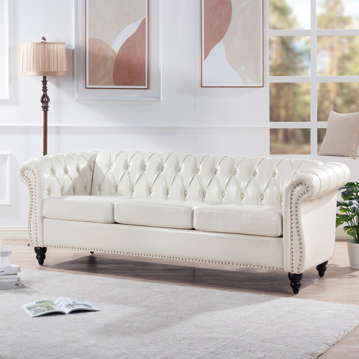 84.65" Rolled Arm Chesterfield 3 Seater Sofa: Classic Design, Generous Size, and Plush Comfort