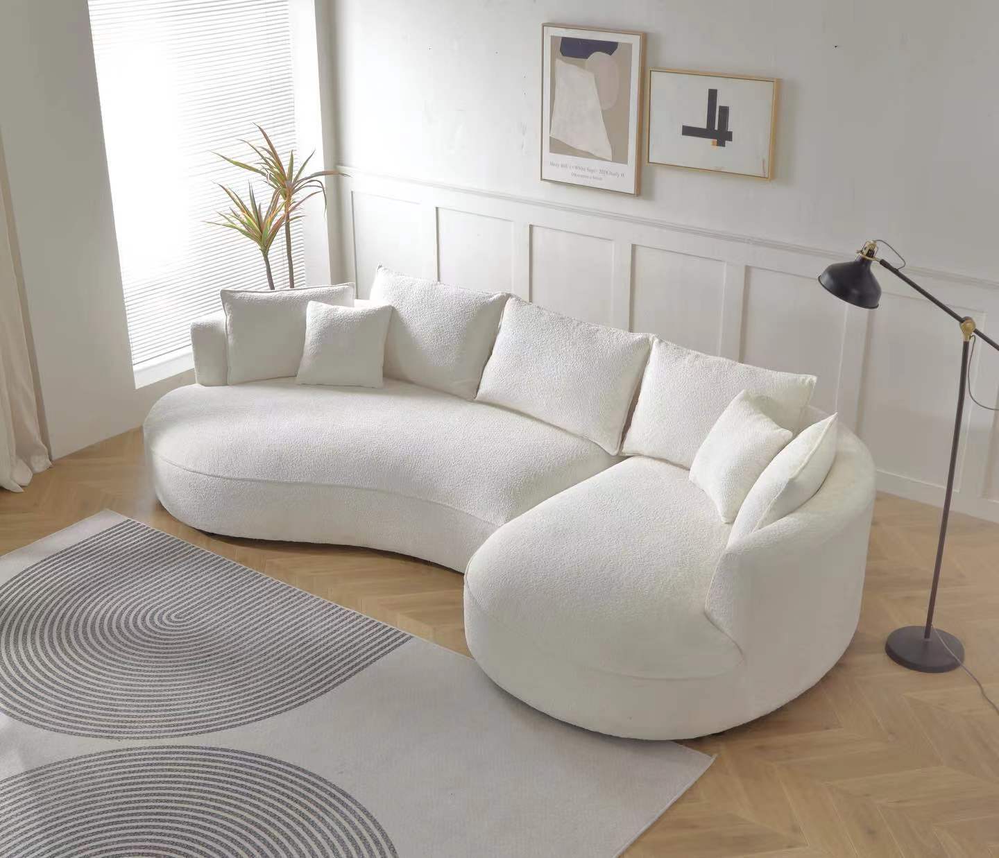 Curved Sofa with Ingenious Shape - Beige Upholstery, Stylish Design | Wayfair