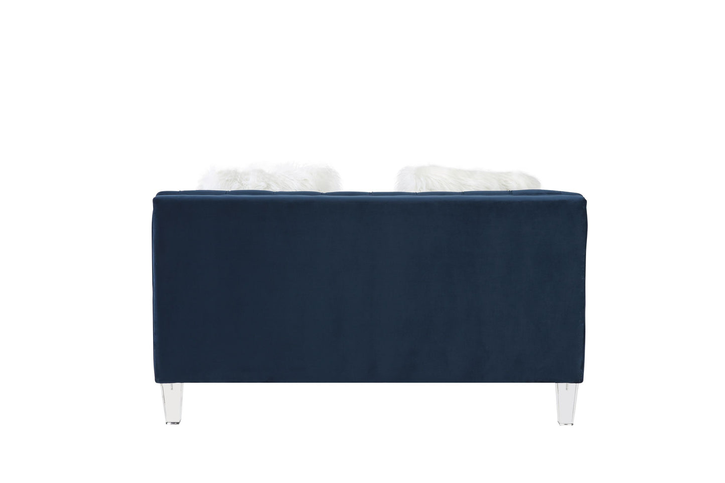 ACME Ezamia Sectional Sofa: Navy Blue Velvet, 2 Pillows, Modern Design