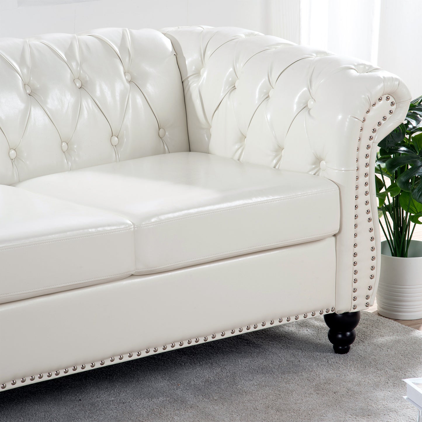 84.65" Rolled Arm Chesterfield 3 Seater Sofa: Classic Design, Generous Size, and Plush Comfort