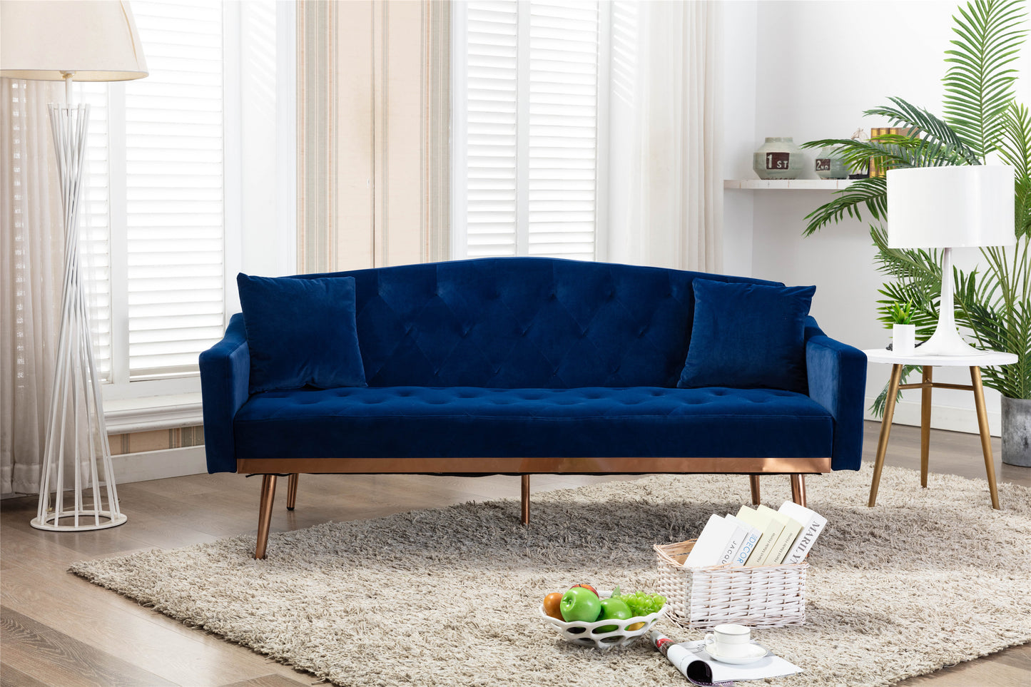 Coolmore Velvet Sofa: Accent Loveseat with Stainless Feet - Navy Velvet