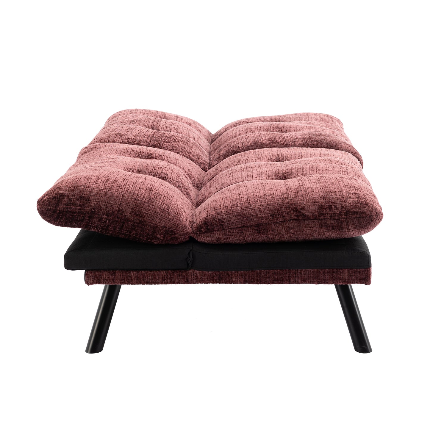 Convertible Sofa Bed Loveseat Futon: Adjustable Lounge Couch, Metal Legs, Chenille Wine Red