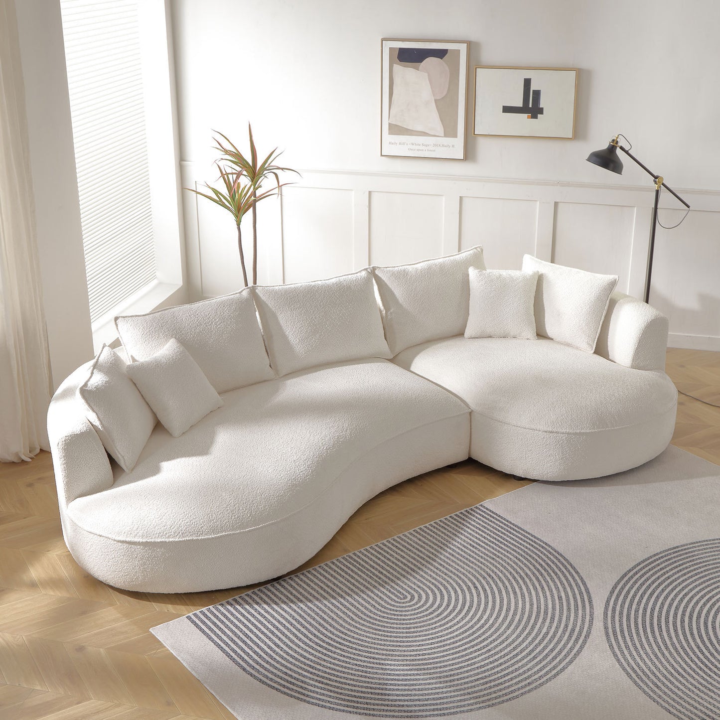 Curved Sofa with Ingenious Shape - Beige Upholstery, Stylish Design | Wayfair