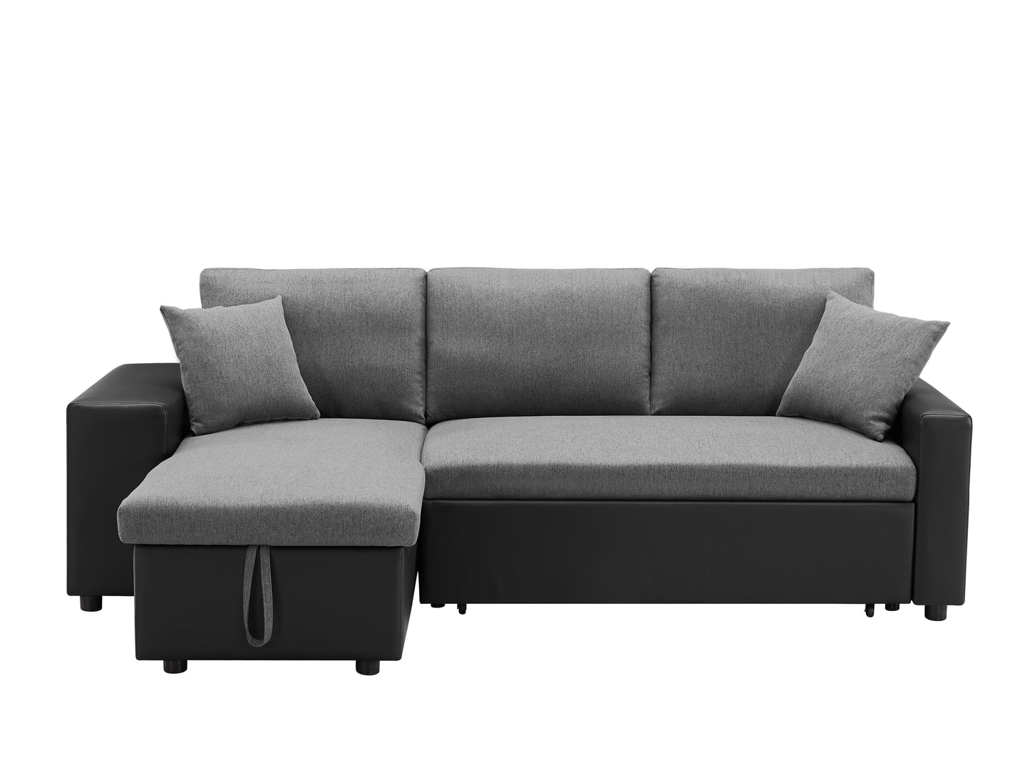 Linen Reversible Sleeper Sectional Sofa with Storage: Artemax 92.5" - Steel Gray, Includes 2 Stools