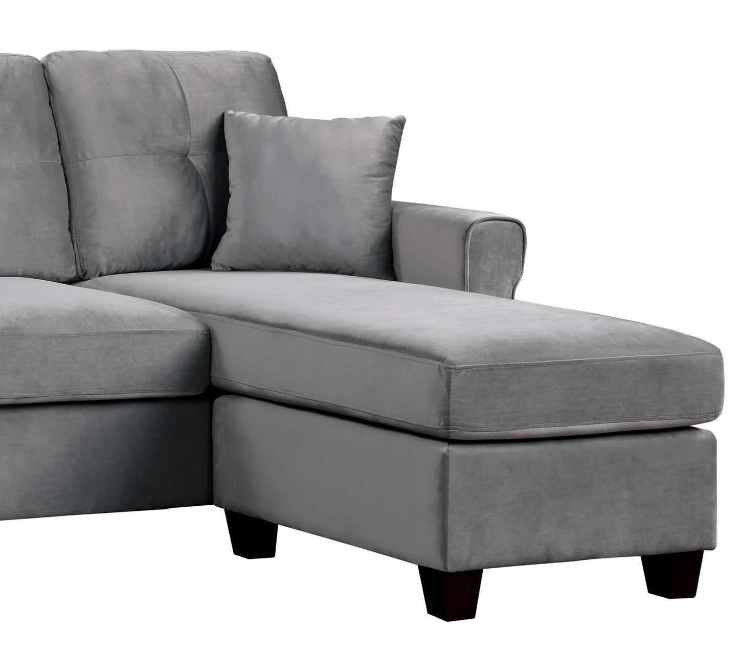 Reversible Config. 1pc Sectional Sofa, 2 Pillows, Gray Velvet Fabric, Tufted Back, Living Room Furniture