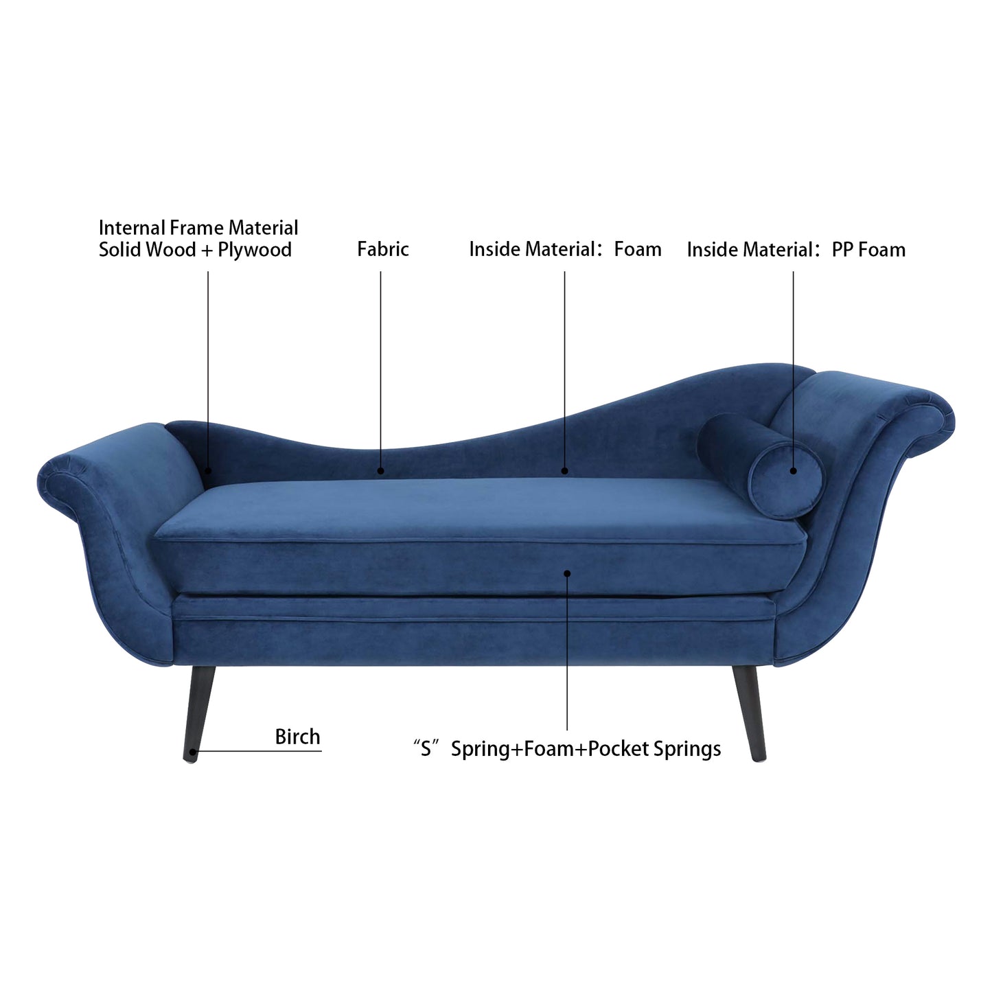 Chaise Lounge with Scroll Arm: Comfortable and Elegant Furniture for Relaxation - Available in Various Colors and Sizes