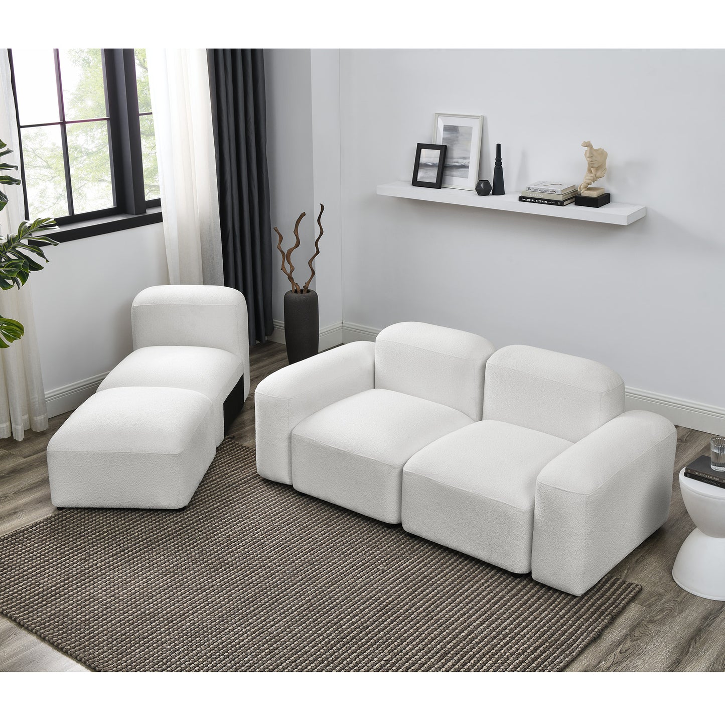 L-Shape Modular Sectional Sofa, DIY Combination, Loop Yarn, Ivory - Comfortable and Versatile Furniture for Your Home