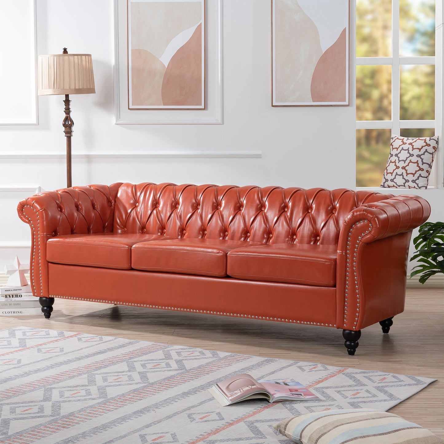 84.65" Rolled Arm Chesterfield 3 Seater Sofa: Classic Design, Luxurious Comfort, Multiple Colors and Sizes