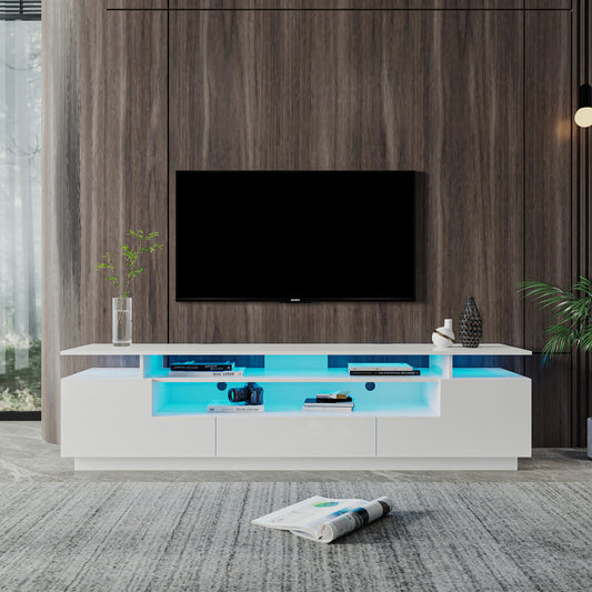 Modern White TV Stand, 20 Colors LED TV Stand w/Remote Control Lights