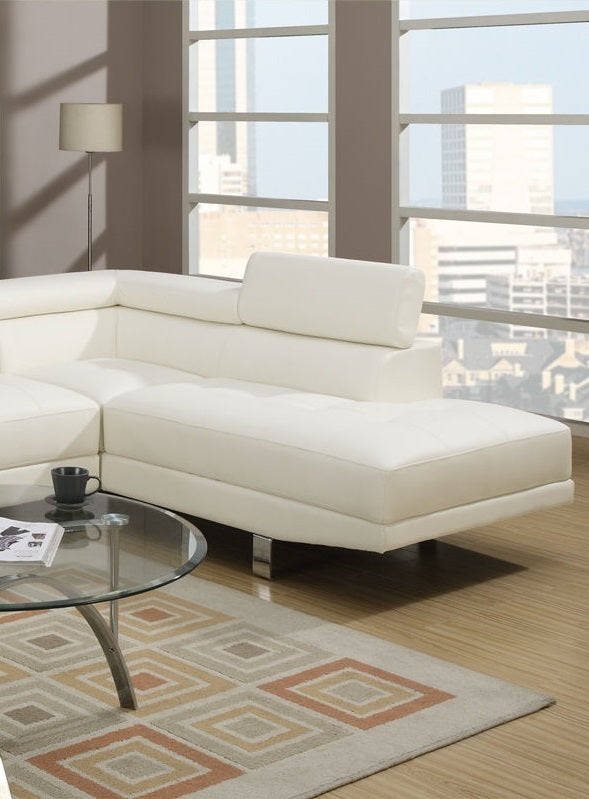 White Faux Leather Sectional Living Room Furniture with Adjustable Headrest - Right Facing Chaise & Left Facing Sofa (Color: White, Size: Sectional)