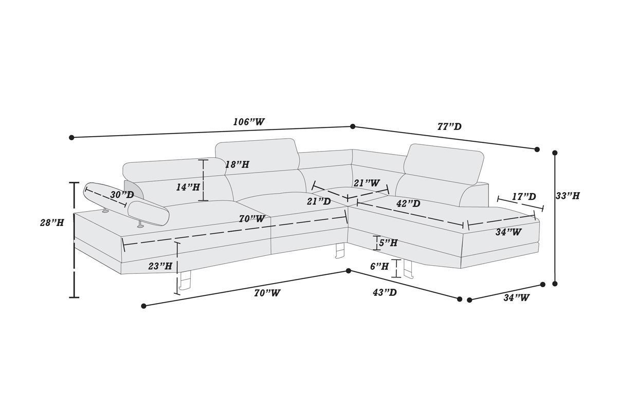 Black Faux Leather Sectional Living Room Furniture with Adjustable Headrest: Right Facing Chaise & Left Facing Sofa