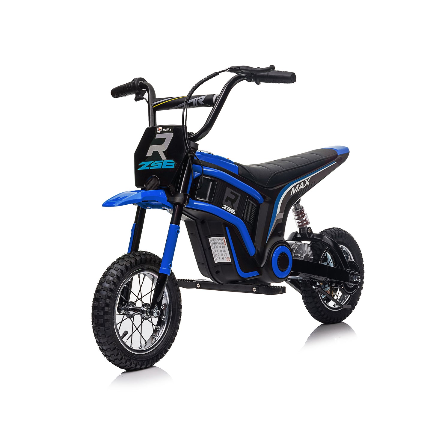 Kids Ride On 24V Electric Toy Motocross Motorcycle Dirt Bike - XXL Large, Age 8-12, Speeds up to 14.29MPH, Dual Suspension, Hand-Operated Dual Brakes, Twist Grip Throttle, Authentic Motocross Bike Geometry, Red & Blue.