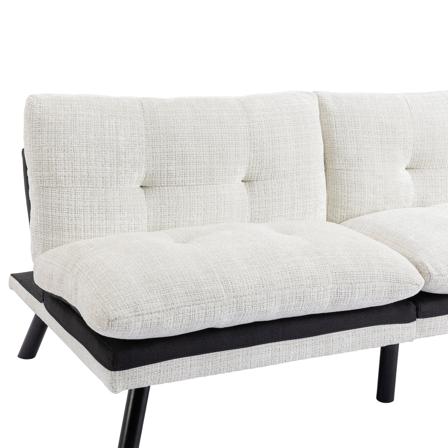 Convertible Sofa Bed Loveseat Futon: Adjustable Lounge Couch with Metal Legs, Breathable Chenille in Creamy White - Ideal for Compact Living Spaces