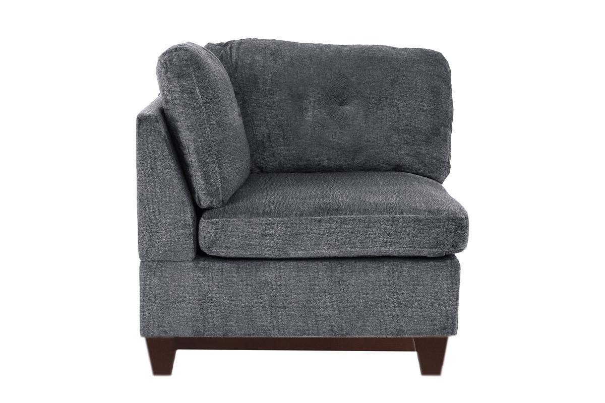 Ash Grey Chenille Fabric Modular Sectional 9pc Set Living Room Furniture Corner Sectional Couch 3x Corner Wedge 4x Armless Chairs and 2x Ottomans Tufted Back Exposed Wooden Base