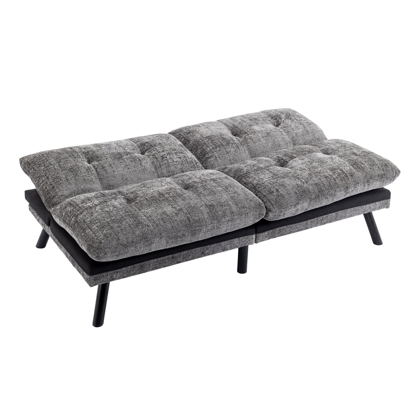 Convertible Sofa Bed Loveseat Futon Bed with Adjustable Lounge Couch, Metal Legs - Chenille-Grey - Breathable, Compact Size for Small Living Spaces