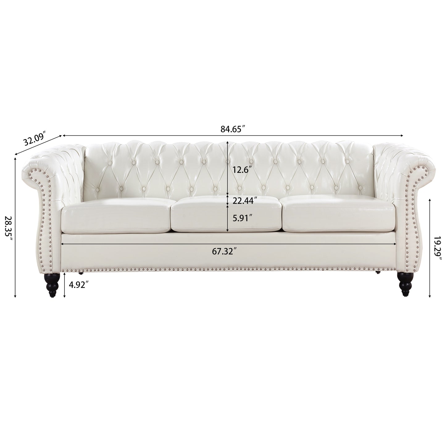 84.65" Rolled Arm Chesterfield 3 Seater Sofa: Classic Design, Generous Size, and Plush Comfort