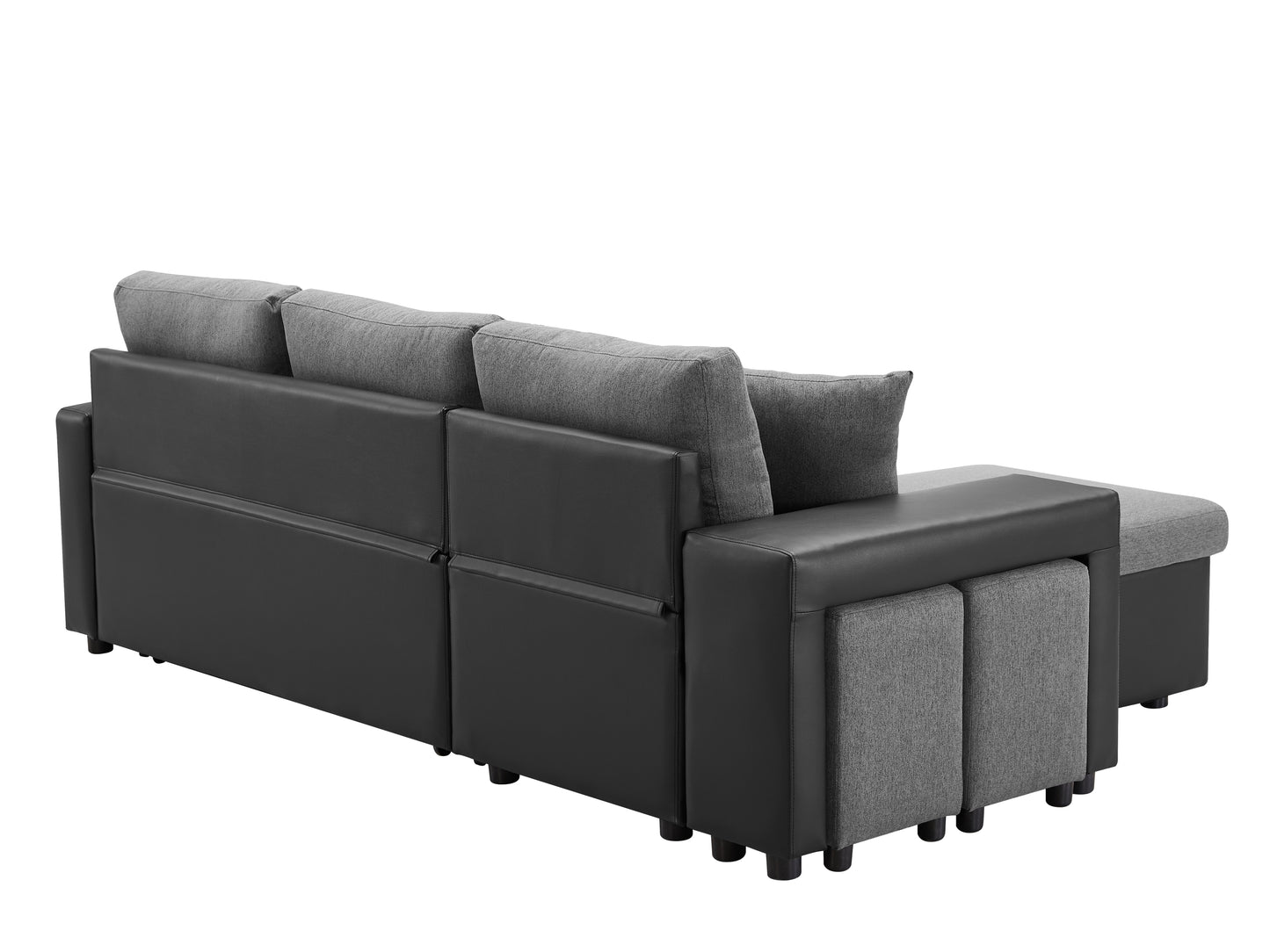 Linen Reversible Sleeper Sectional Sofa with Storage: Artemax 92.5" - Steel Gray, Includes 2 Stools