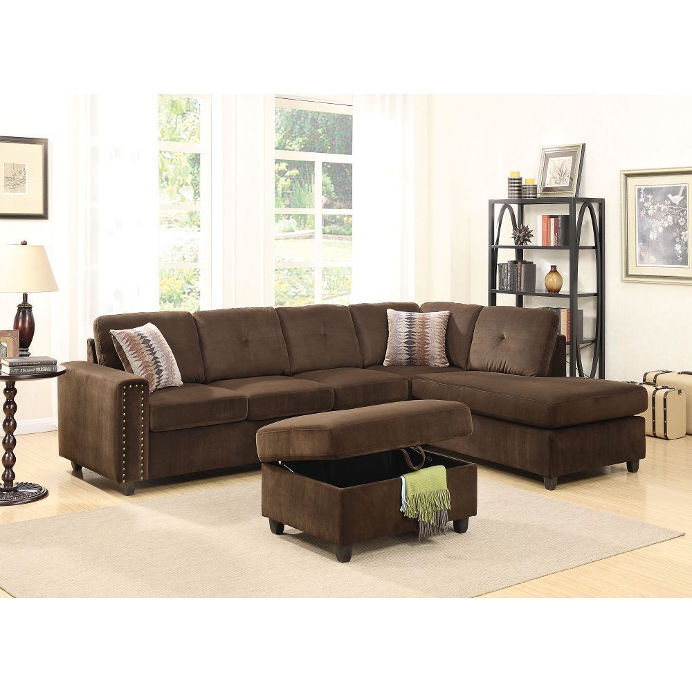 Belville Sectional Sofa w/Pillows in Chocolate Velvet - Luxurious & Comfortable Seating with Stylish Design - Perfect Addition to Any Living Space