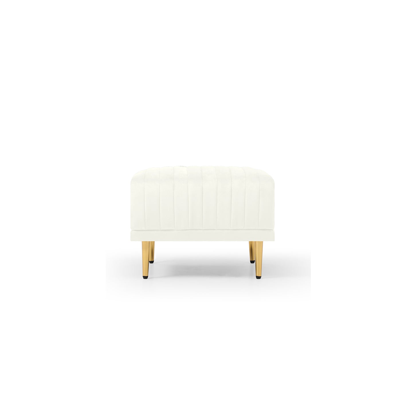 Contemporary Velvet Accent Chair & Ottoman Set with Deep Channel Tufting - Cream Upholstery