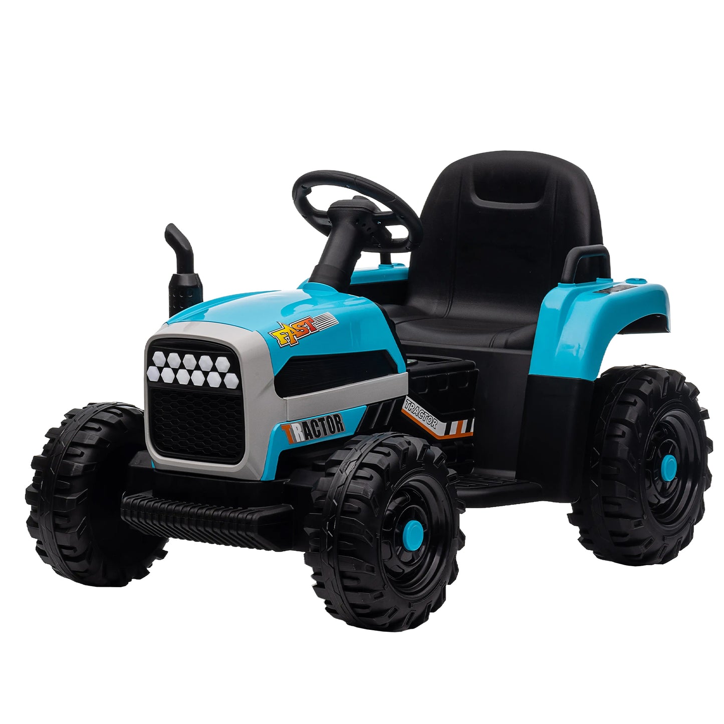 12V Battery Powered Ride on Tractor with Trailer for Kids | Remote Control | 3-Speed Adjustable | Power Display | USB, MP3, Bluetooth | LED Light | Two-Point Safety Belt | Blue