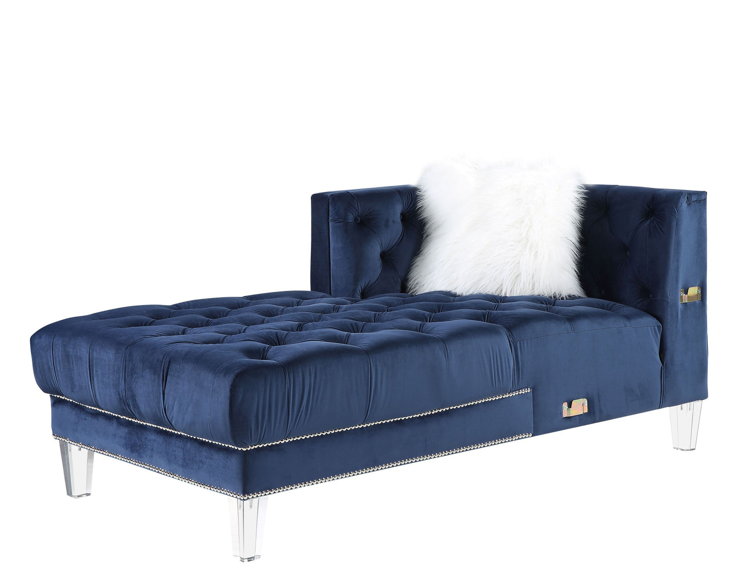 ACME Ezamia Sectional Sofa: Navy Blue Velvet, 2 Pillows, Modern Design