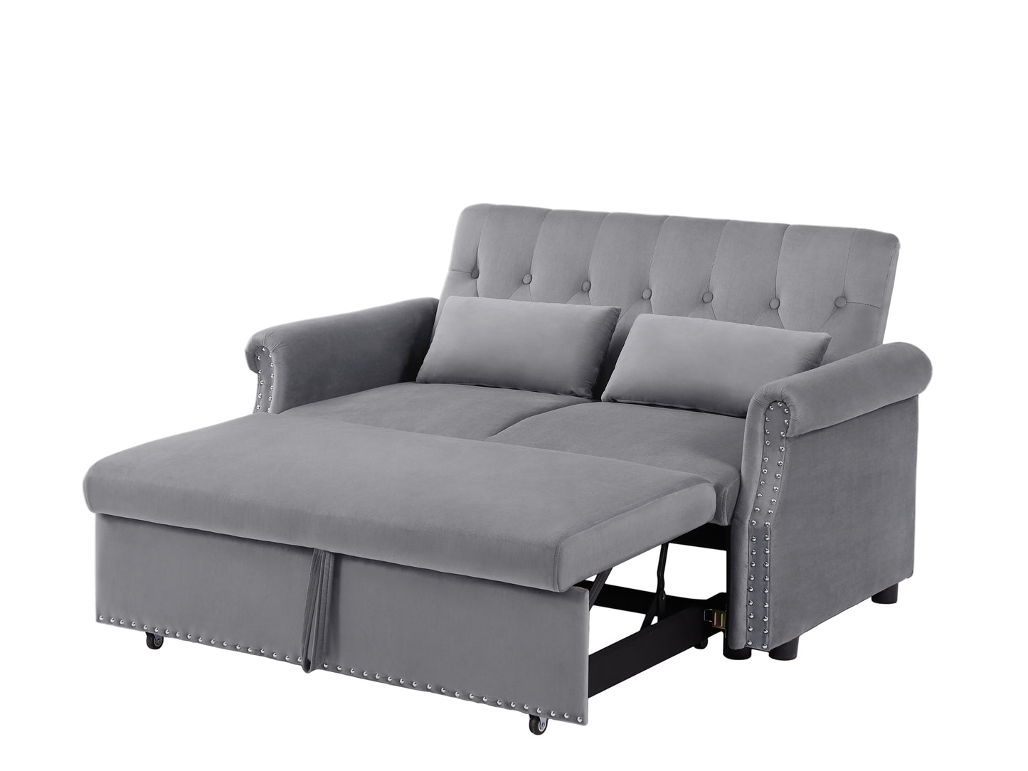 55" Modern Velvet Convertible Loveseat Sleeper Sofa Couch with Lumbar Pillows - Adjustable Pull-Out Bed, Removable Armrest - Nursery, Living Room, Apartment, Home Office - Shiny, Various Colors