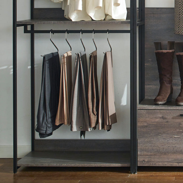 Klair Living Farmhouse Industrial Wood Walk-in Closet with One Shelf in Rustic Gray