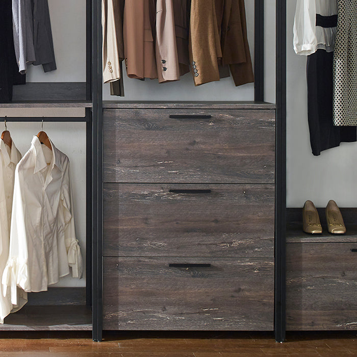 Klair Living Wood Walk-in Closet with Three Drawers and One Shelf in Rustic Gray