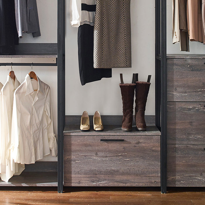 Klair Living Wood and Metal Walk-in Closet with One Drawer in Rustic Gray