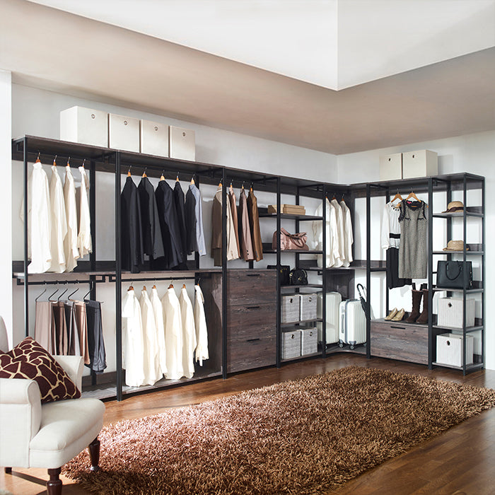 Klair Living Wood and Metal Walk-in Closet with One Drawer in Rustic Gray