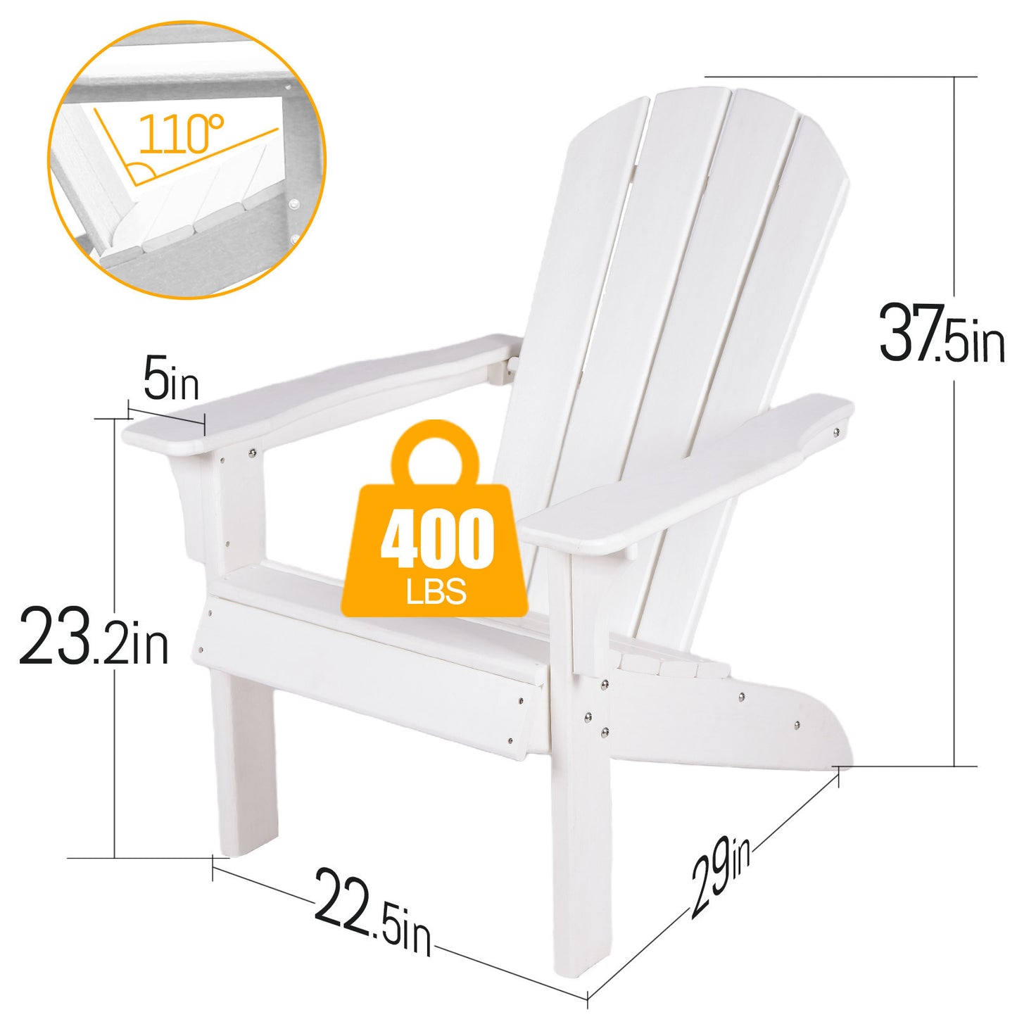 HDPE Adirondack Chair: Sunlight Resistant, Snowstorm Resistant, Outdoor Chair for Patios, Decks, Gardens, Fire Pits, Campfires - White, Ergonomic Comfort, Wide Use (220 characters)